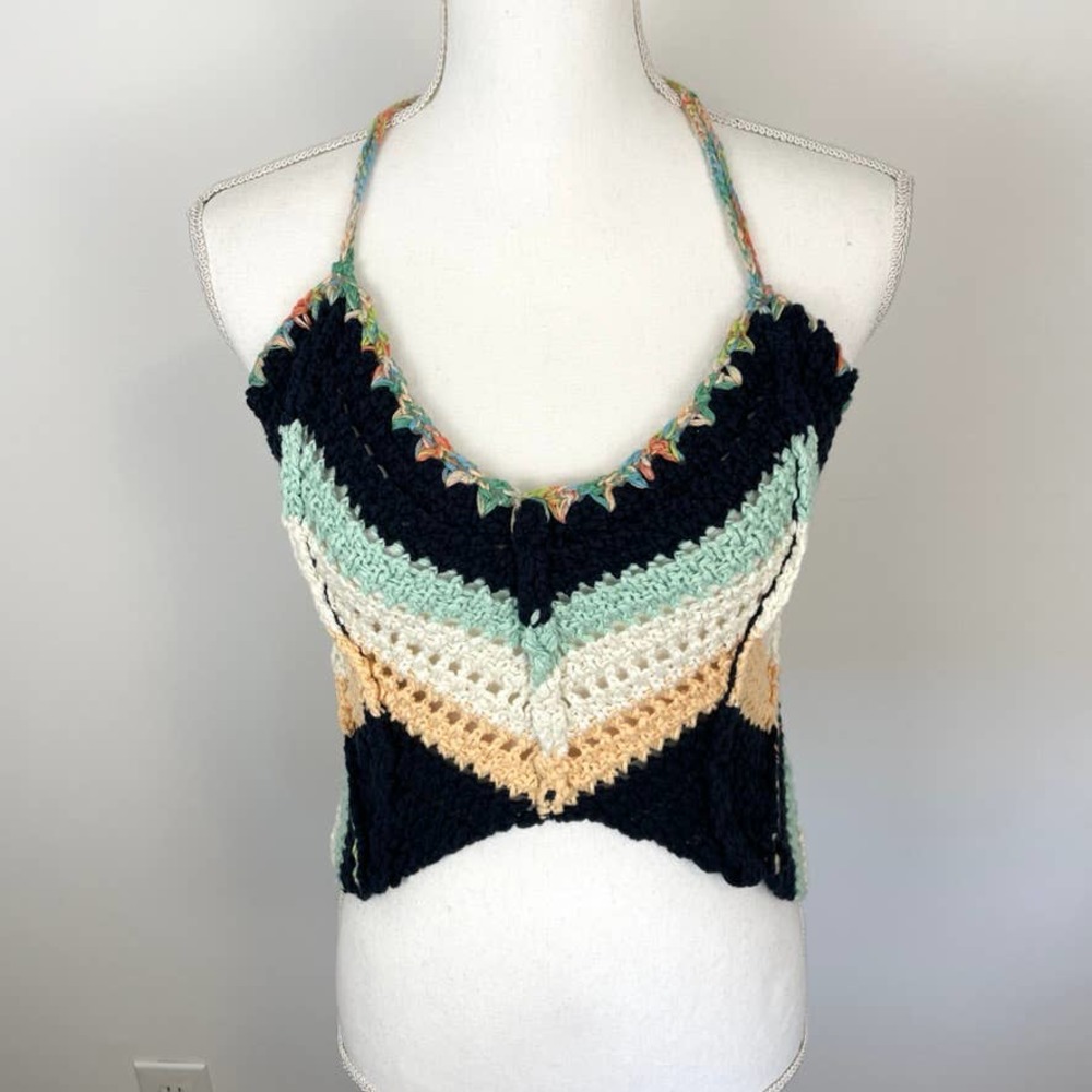 Free People Crochet Chevron Swim Up Tank Top In Summer Breeze XS - Picture 4 of 14